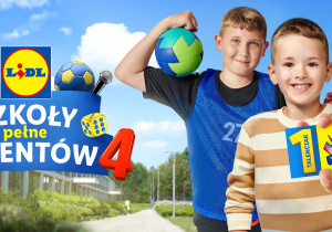 Plakat promujący akcję Lidla. Na plakacie widać logo sklepu, troje dzieci oraz nazwę akcji