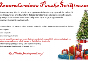 plakat informujący o akcji Bożonarodzeniowa paczka świąteczna