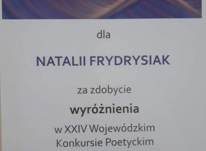 Wyróżnienie w konkursie poetyckim Wyróżnienie w konkursie poetyckim