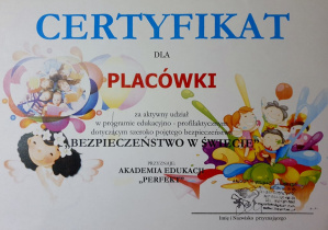 certyfikat za udział w programie "Bezpieczeństwo w świecie"