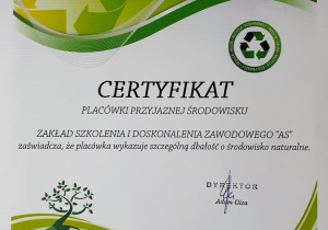 certyfikat placówki przyjaznej środowisku