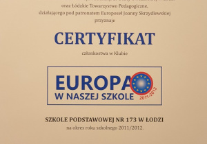 certyfikat Europa w naszej szkole 2011/2012
